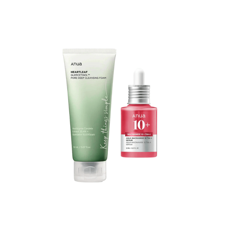 ANUA Clear & Bright Duo - Heartleaf Quercetinol Pore Deep Cleansing Foam 150ml + Niacinamide 10% + TXA 4% Serum 30ml