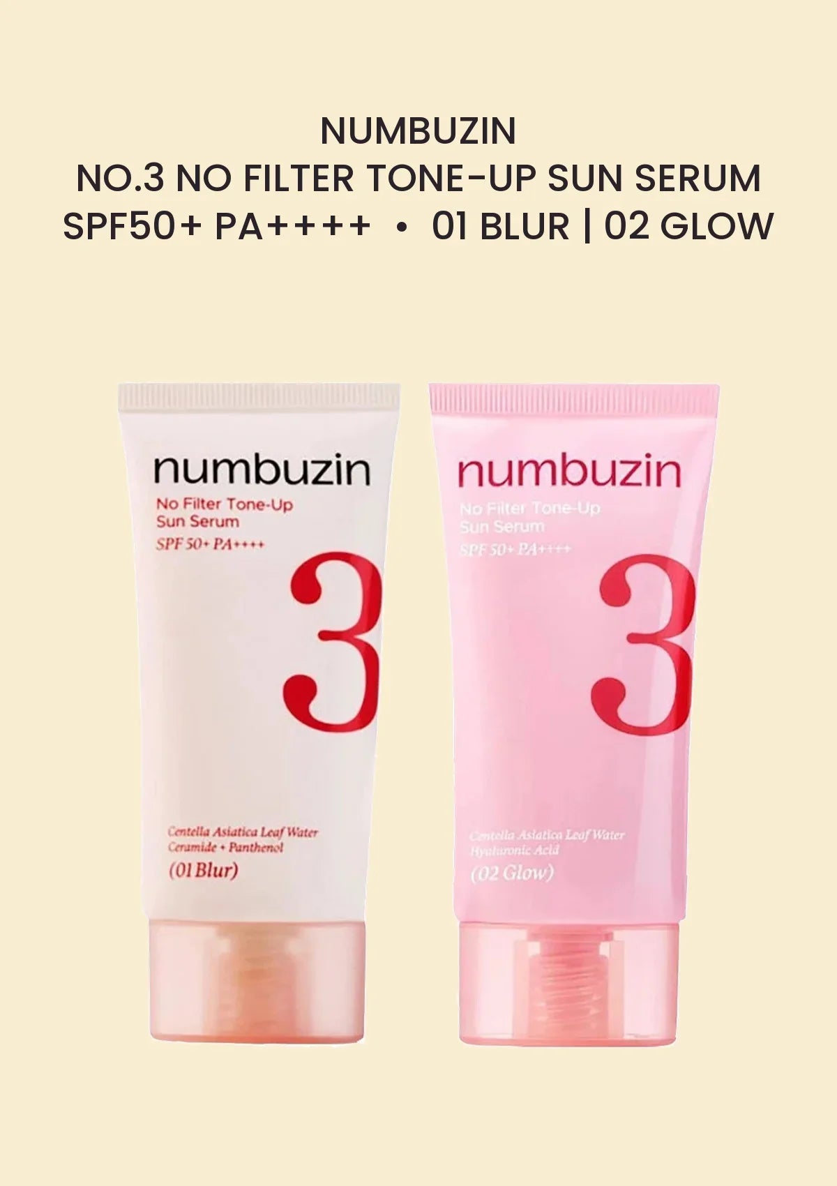 numbuzin No.3 No Filter Tone-Up Sun Serum 01 Blur and 02 Glow shades