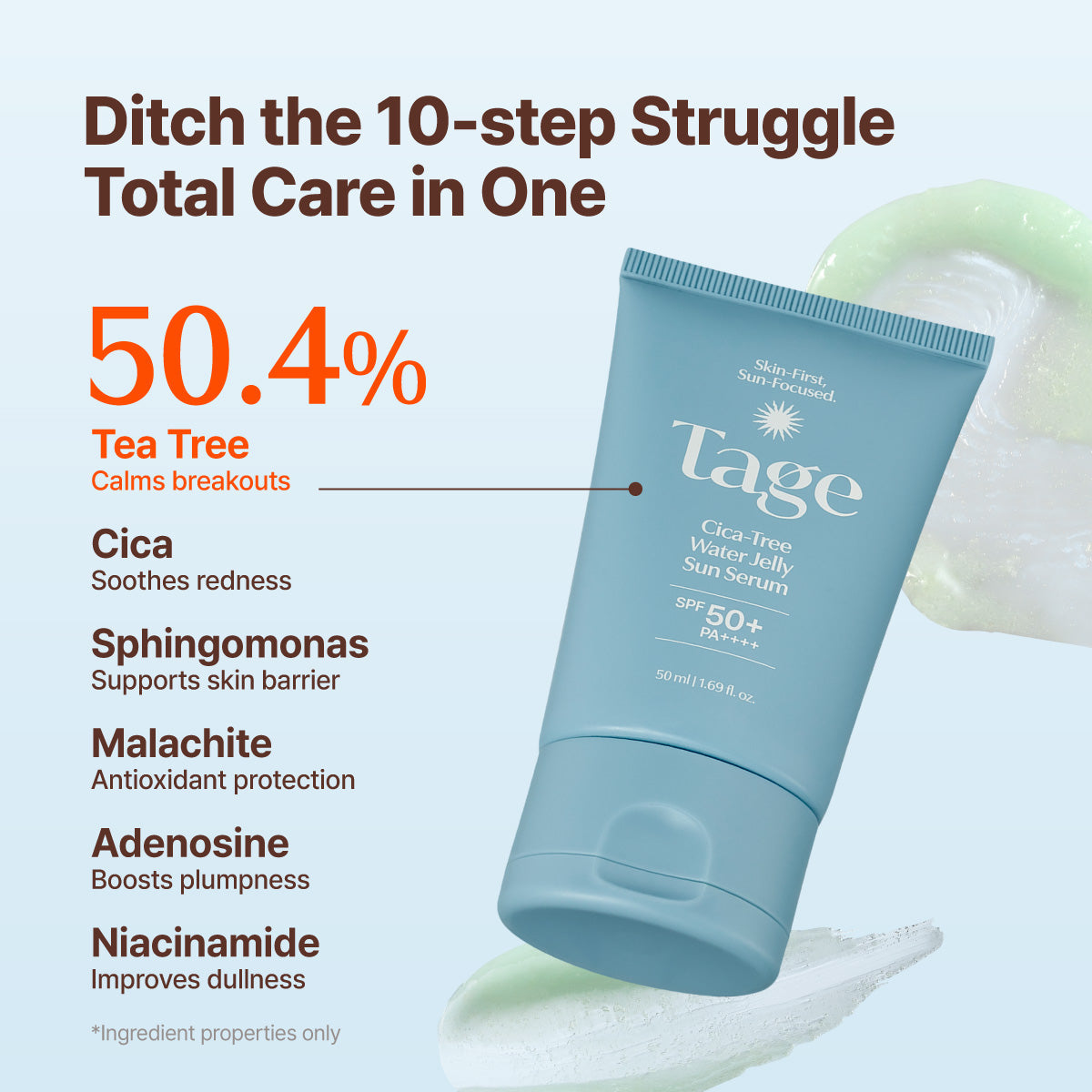 Tage Cica-Tree Water Jelly Sun Serum key ingredients