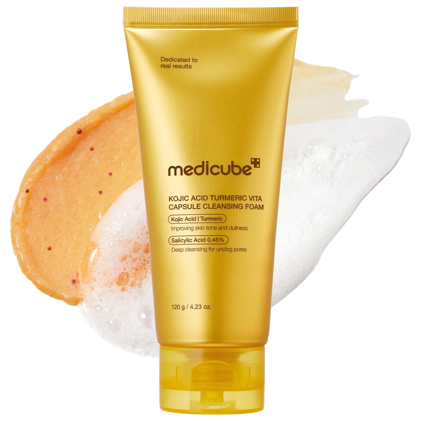 Medicube Kojic Acid Turmeric Vita Capsule Cleansing Foam 120g – tube with foam texture