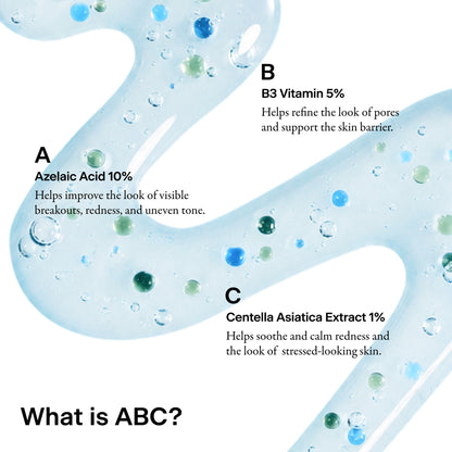 THOME ABC serum key ingredients: Azelaic Acid 10%, B3 Vitamin 5%, Centella Asiatica 1%