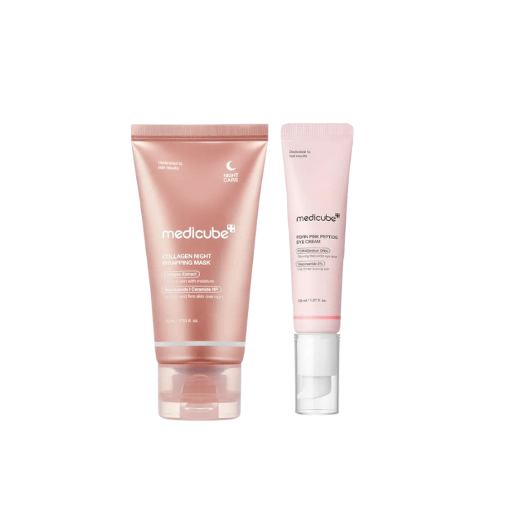 MEDICUBE Collagen Glow & Lift Set - Collagen Night Wrapping Mask 75ml + PDRN Pink Peptide Eye Cream 30ml