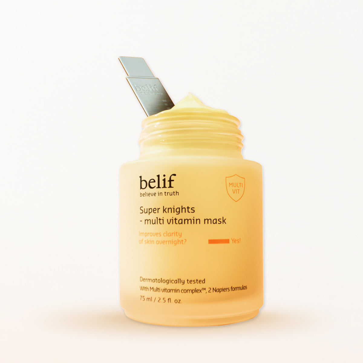 belif Super Knights Multi Vitamin Mask 75ml open jar with spatula