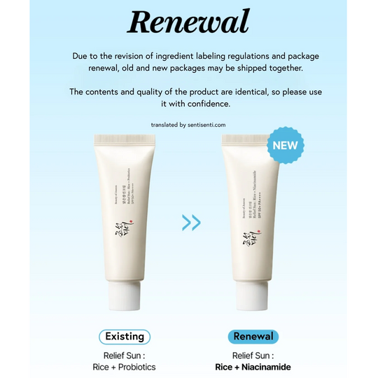 Beauty of Joseon Relief Sun Rice + Niacinamide packaging renewal