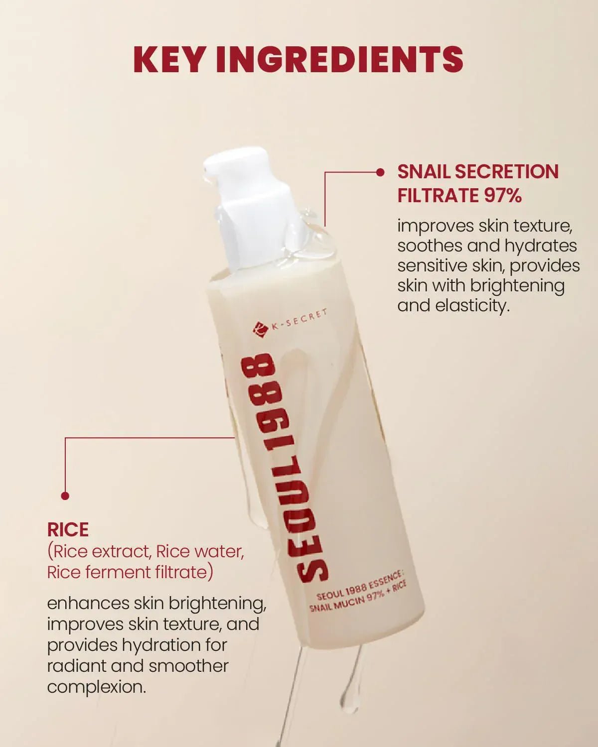 KSECRET SEOUL 1988 Essence Snail Mucin 97% + Rice 100 ml - AU Beauty Bazaar